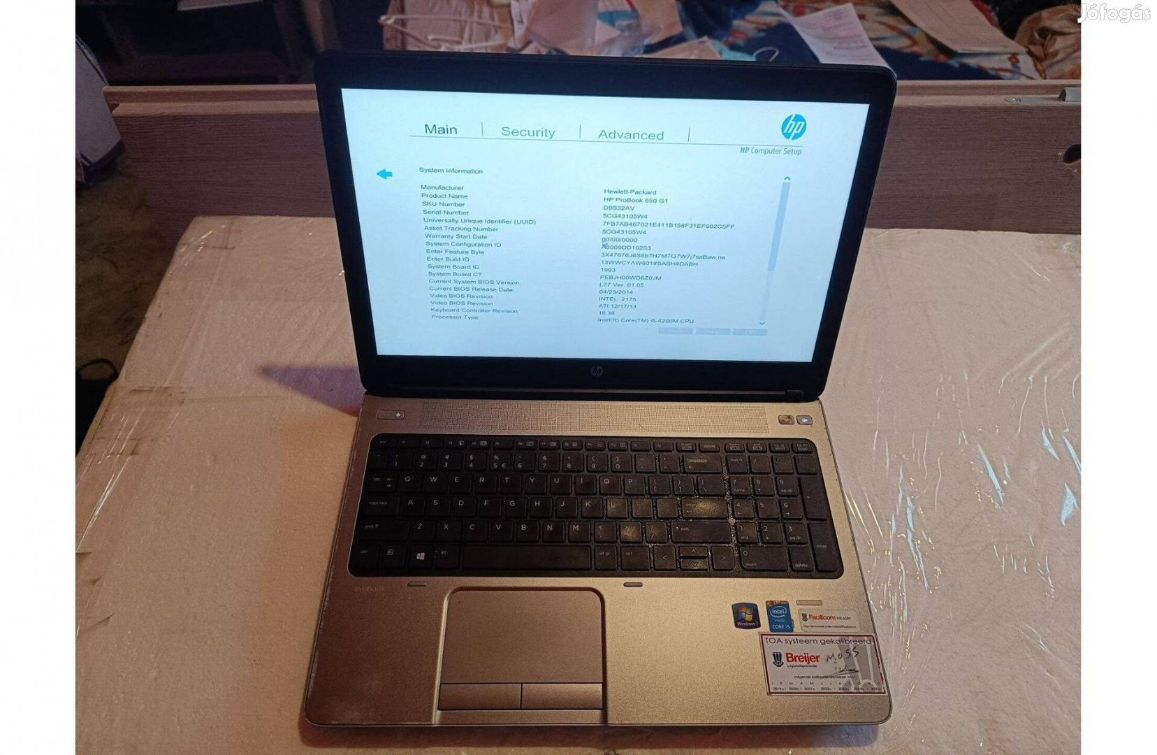 HP 650 G1 laptop - hiányos 4. Gen. i5 , jó akku - posta is