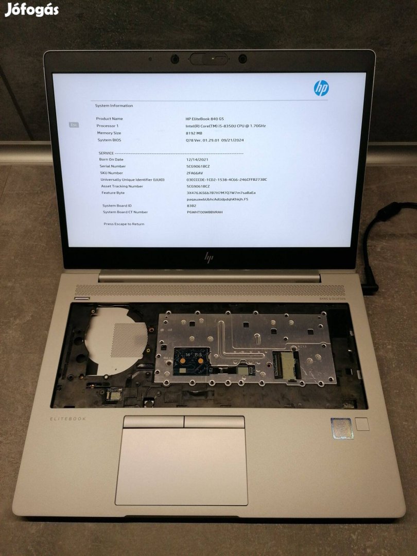 HP 840 G5 FHD IPS i5 8350U Hiányos BIOS PW