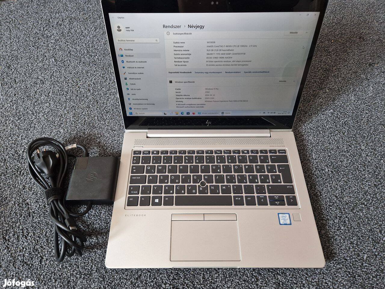 HP Elitebook 830 G5 i7-8650U, 16GB RAM, fullhd érintőkijelző, HU bill