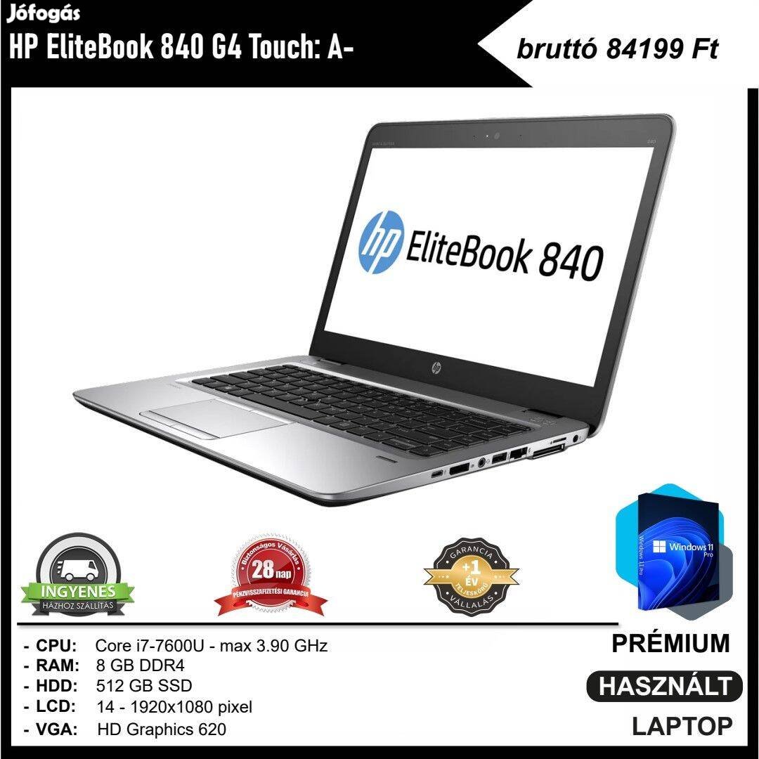 HP Elitebook 840 G4 érintőképernyős laptop (i7; 8 GB DDR4; 14")