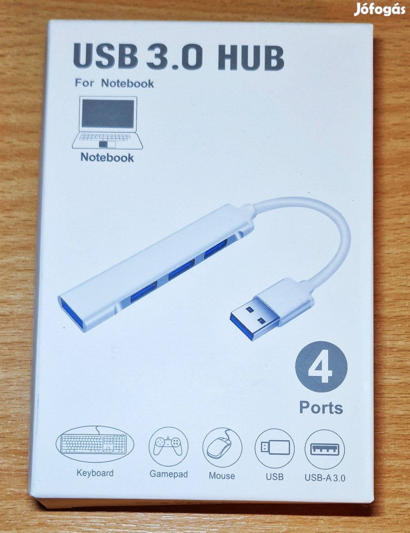 HUB USB 3.0 4 portos elosztó, ezüst színű