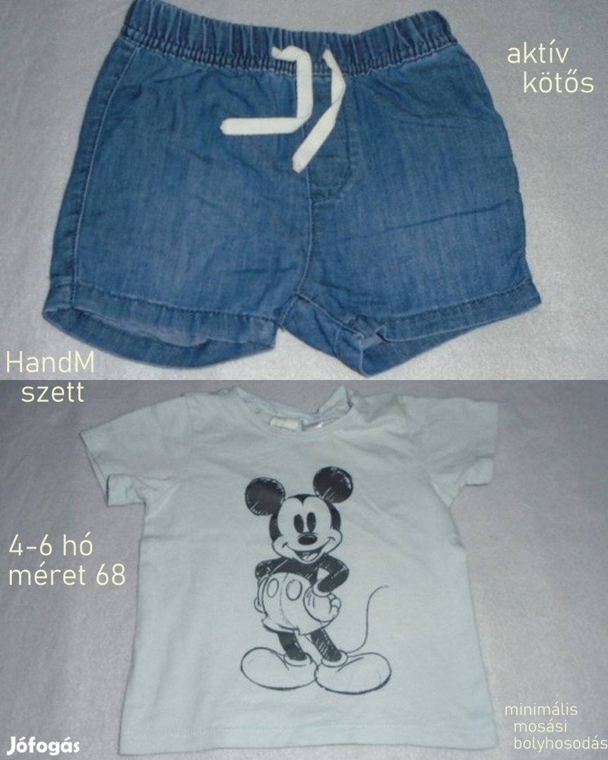 H&M Mickey szett póló + kék rövidnadrág 4-6 hó (méret 68)