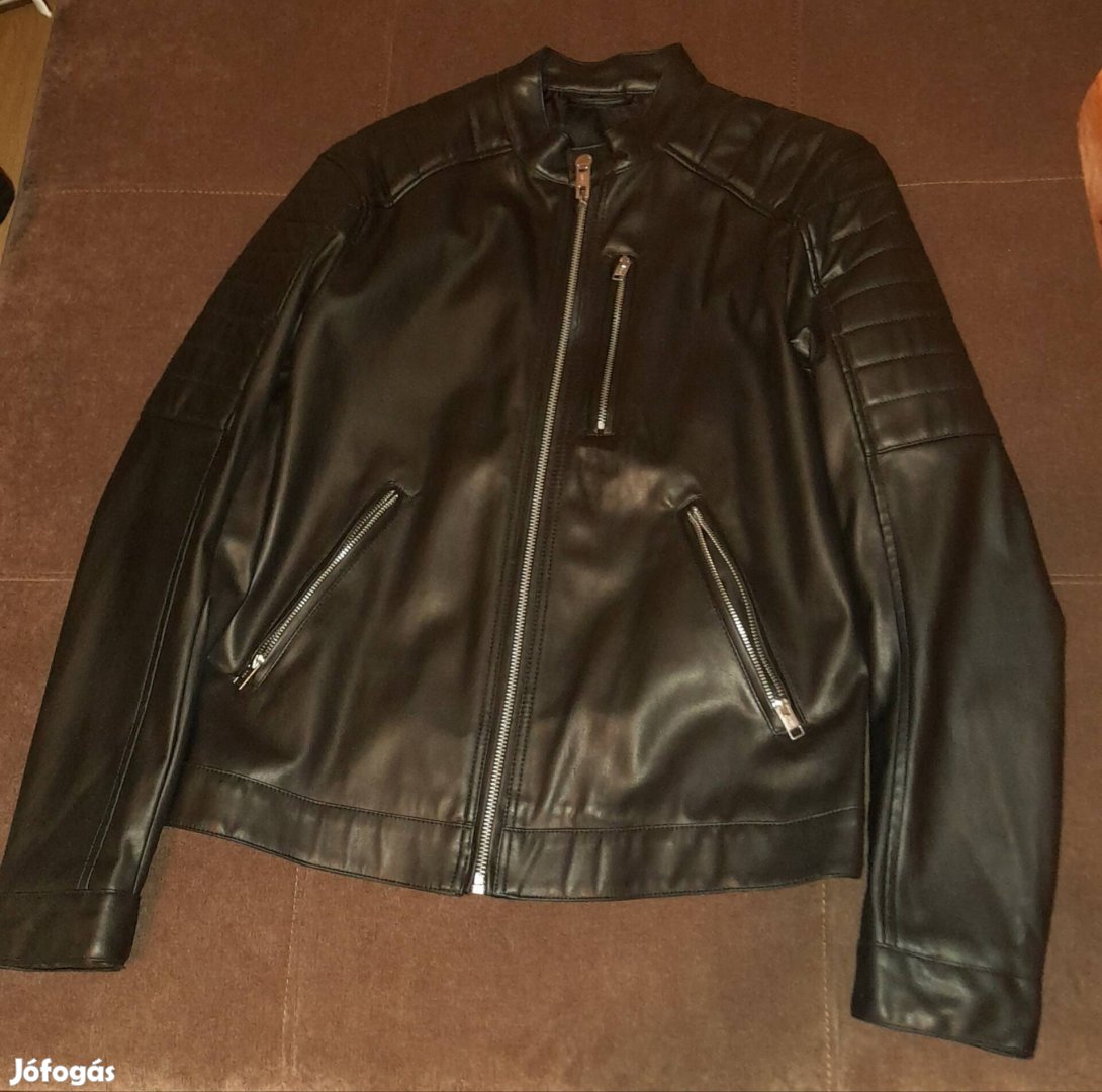 H&M Műbőr motoros dzseki kabát fém zipzárakkal M méreto
