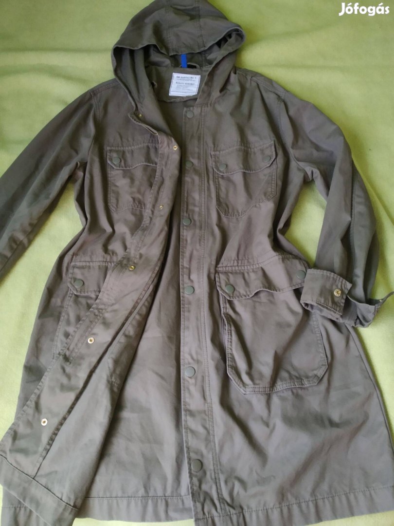 H&M-es klassz csuklyás könnyed khakizöld parka tavaszi kabát, L, XL,