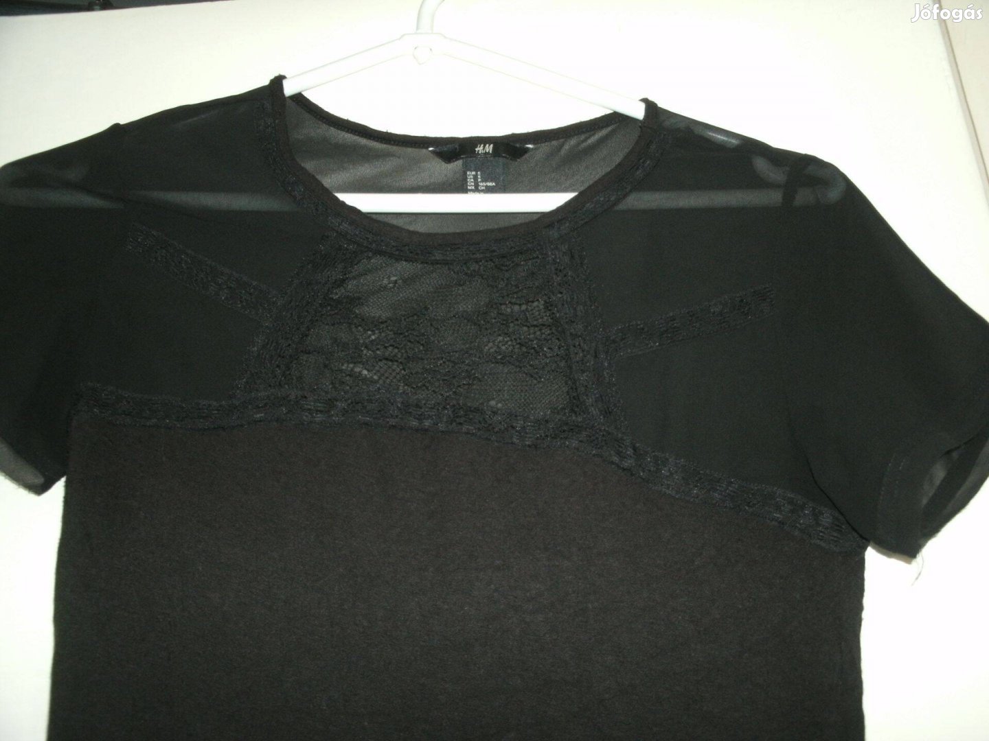 H&M fekete blúz "S" méret felül muszlin csipke betéttel