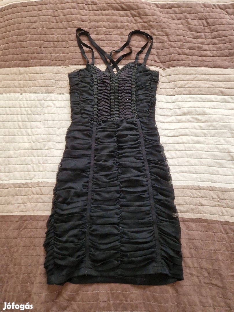 H&M fekete ráncolt pántos női ruha 36-os méret