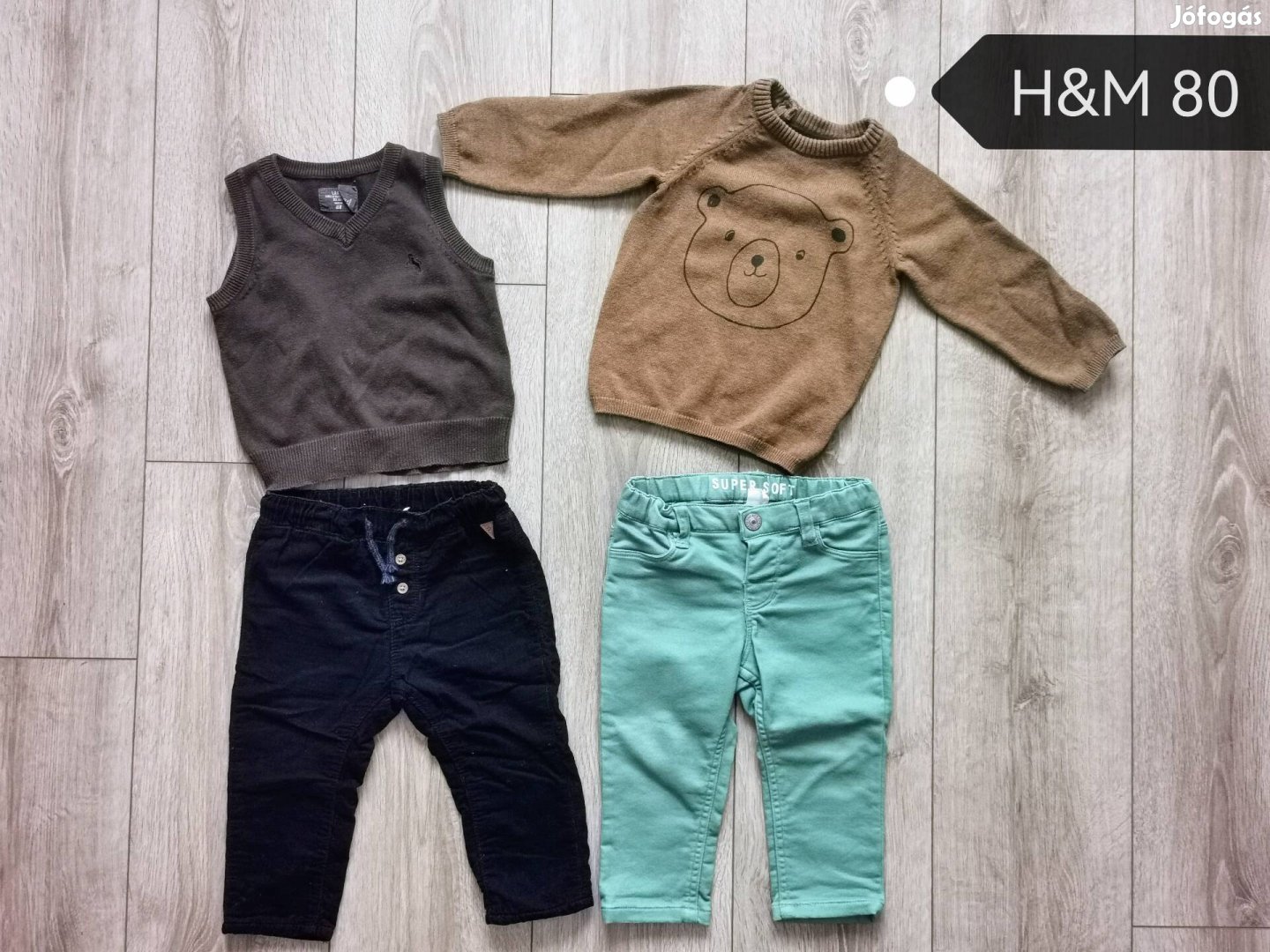 H&M kisfiú ruhacsomag pulóver, mellény, nadrág, farmernadrág 