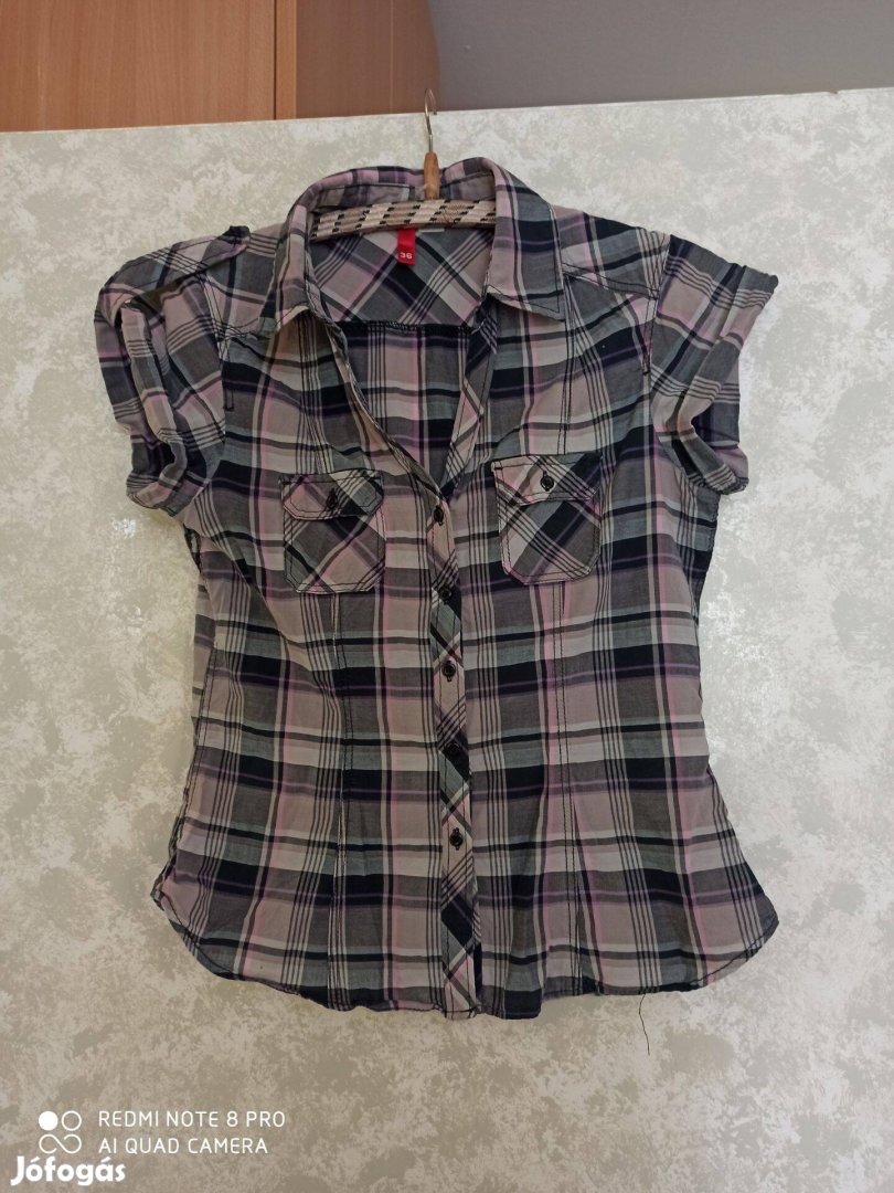 HM szürke alapon kockás rövid ujjú vékony vászon ing 36-os