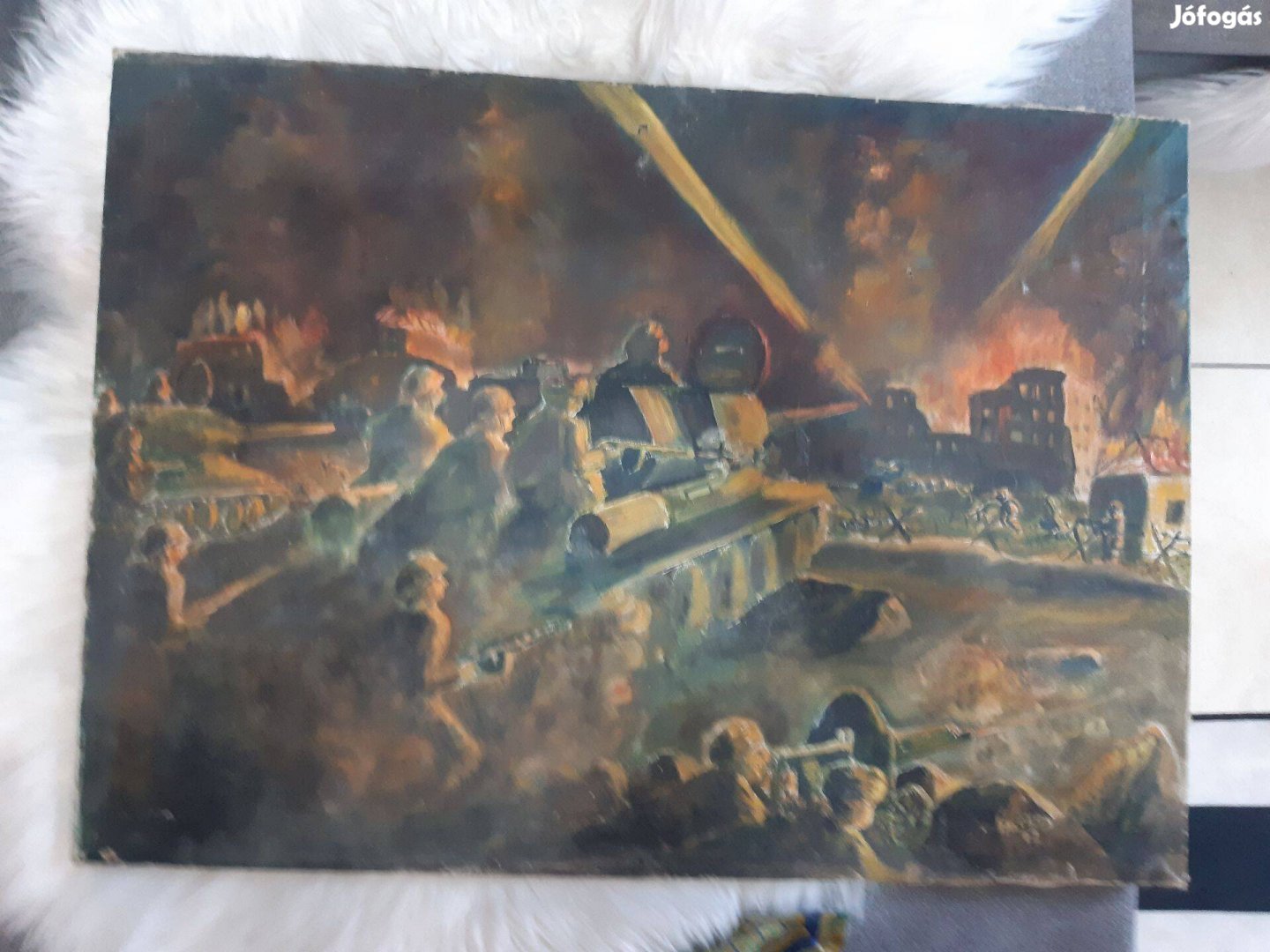 Háborűs vászon festmény kb 70x50cm