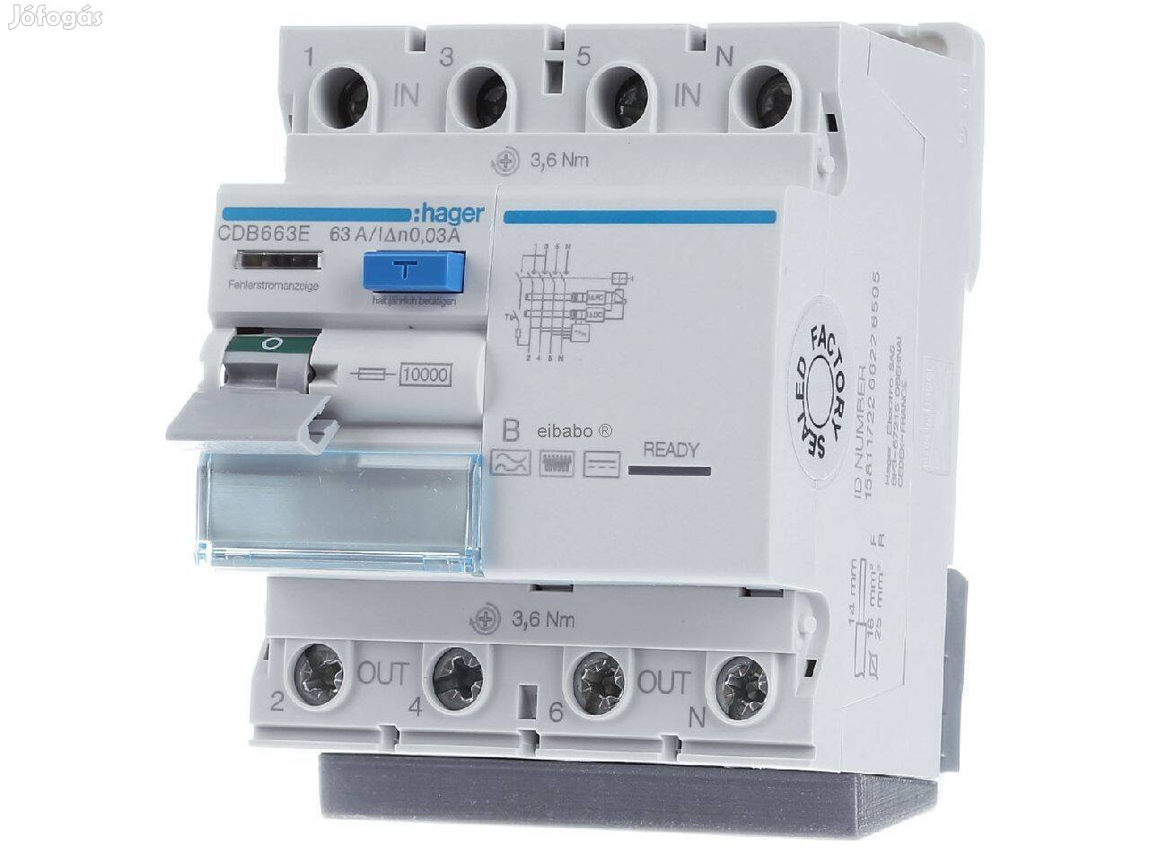 Hager CDB663E áram-védőkapcsoló (FI relé) B osztály 3P+N 10kA 63A 30mA