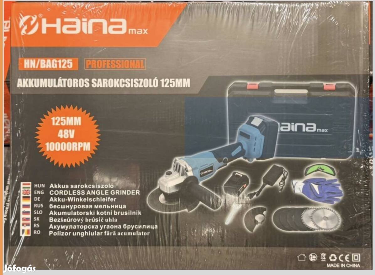 Haina 48V-os akkus sarokcsiszoló, 125-ös "flex" 2 db akkumulátorral