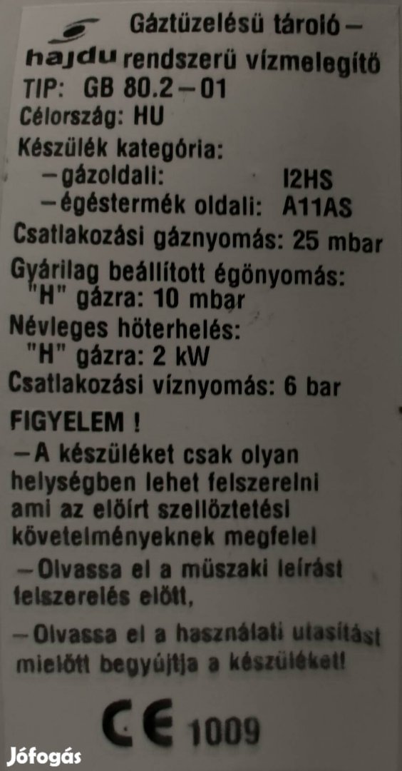 Hajdu gázbojler 80.2-01