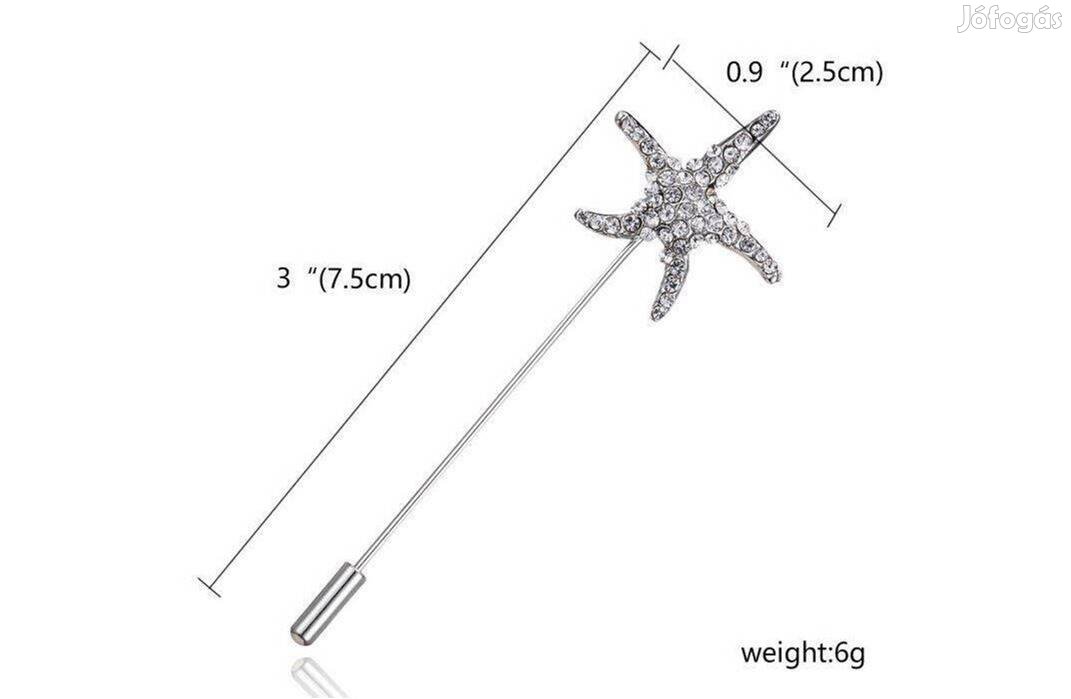 Hajtókatű, kitűző HAT07 - Strasszköves tengeri csillag 25x75mm