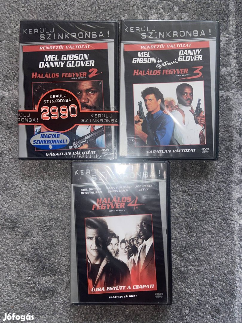 Halálos Fegyver 2-3-4 bontatlan dvd-k!