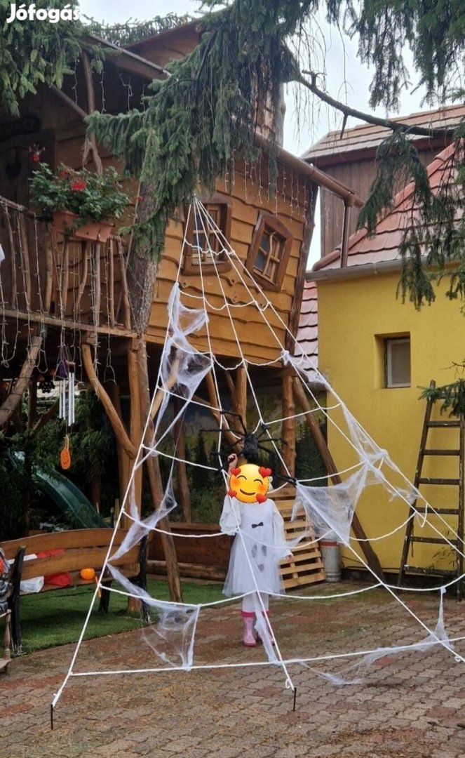 Halloween dekoráció 5 m pókháló 1,5 m pókkal 