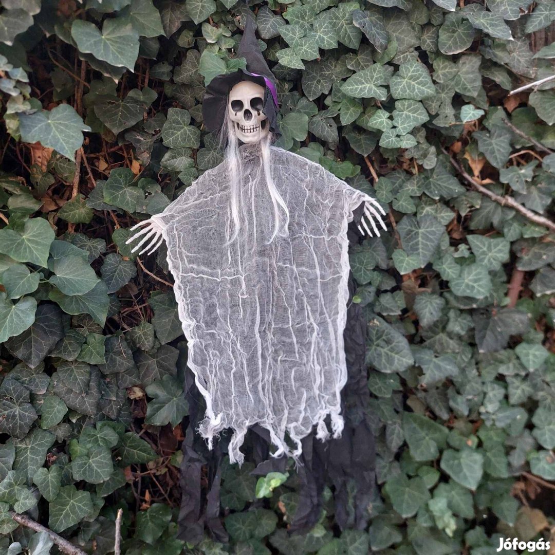 Halloween dekoráció kalapos csontváz, 100cm, Fekete-Fehér