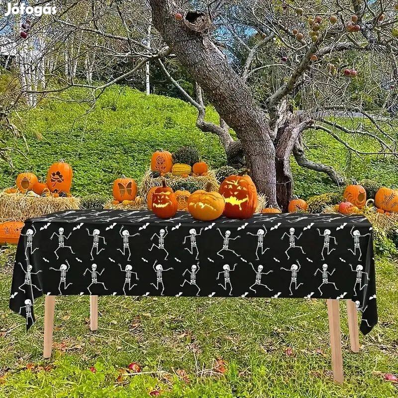 Halloween fólia asztalterítő 137x183cm Csontvázas-Denevéres