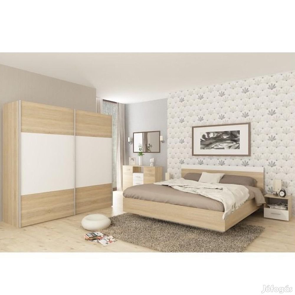 Hálószoba garnitúra (ágy 160x200 cm), tölgy sonoma/fehér, GABRIELA NE