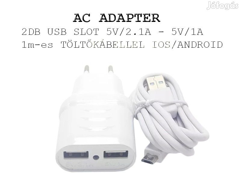 Hálózati töltő adapter 2 USB 2.4A csatlakazoval + LIGHTNING adatkábel