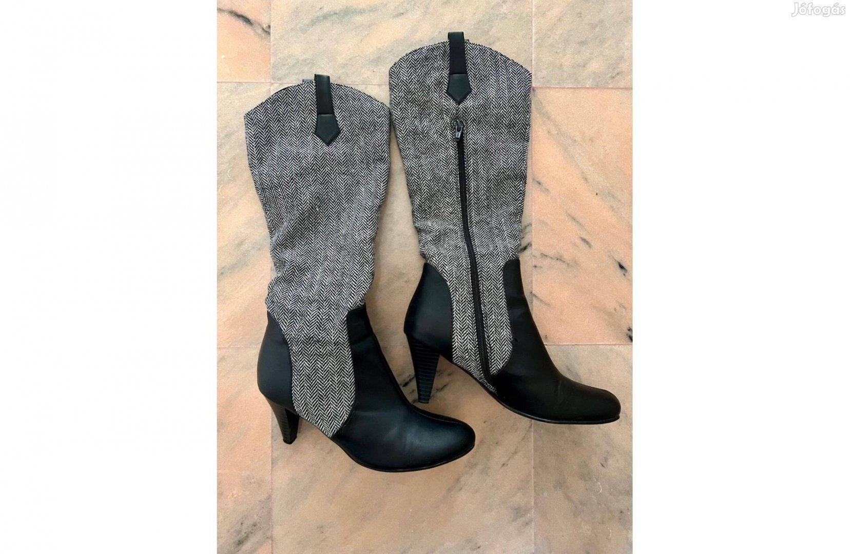 Halszálkás szövet-bőr Norah-boots csizma (37)