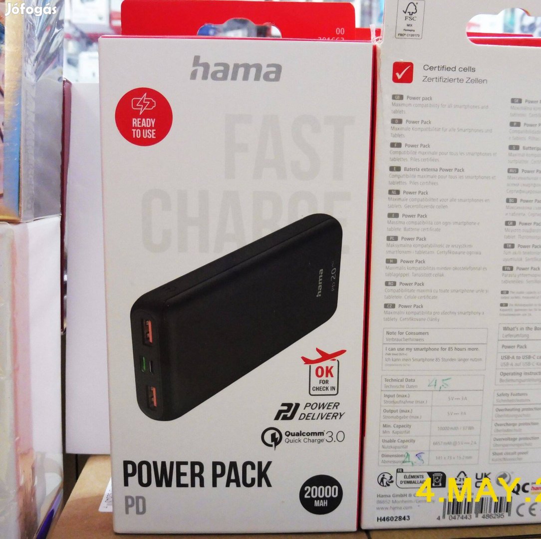 Hama (201663) PD20-HD powerbank 20000mAh, fekete