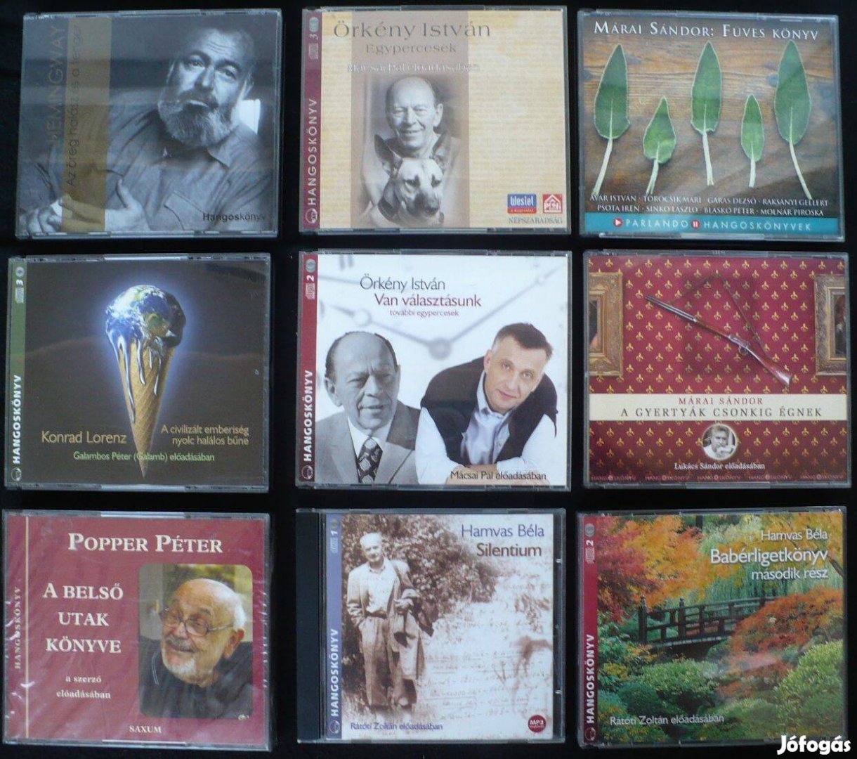 Hangoskönyvek (minimum 23 CD, pl. Hamvas, Márai, Örkény, stb.)