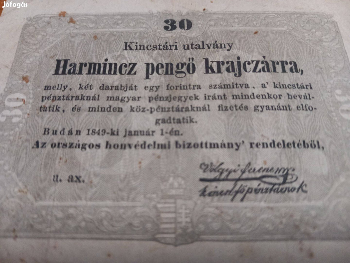 Harminc pengő krajczár 1849
