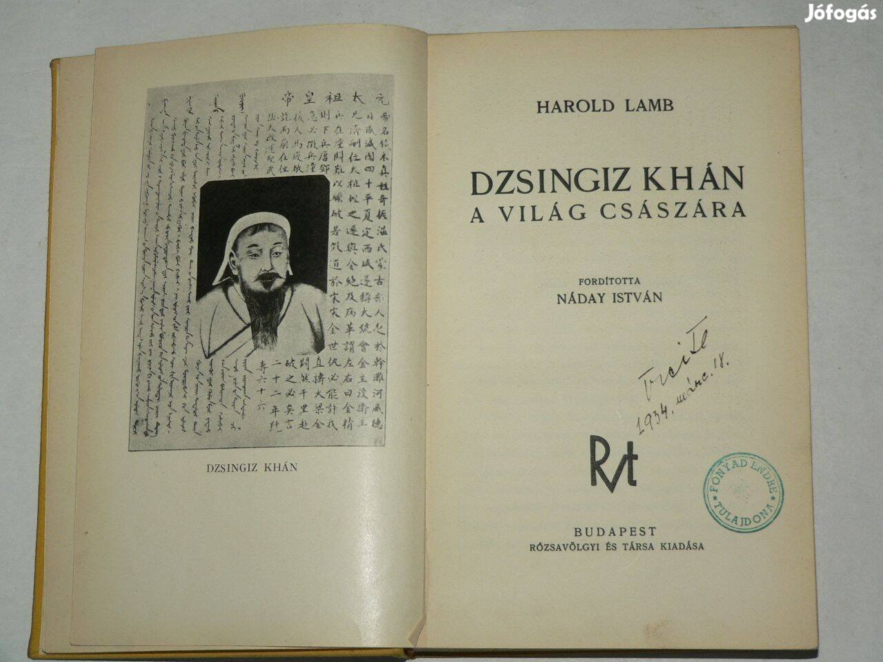 Harold Lamb Dzsingiz khán a világ császára / könyv Rózsavölgyi