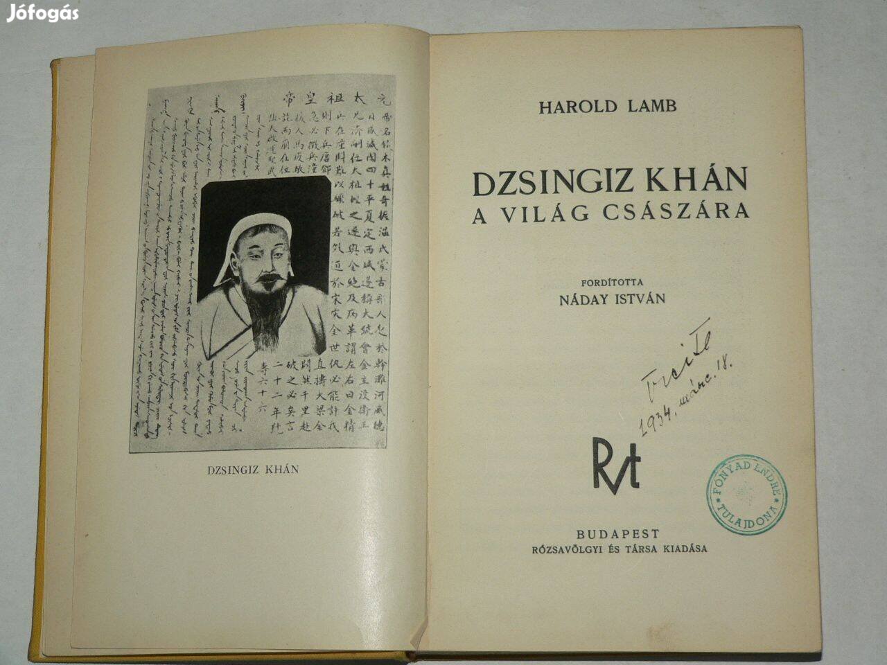 Harold Lamb Dzsingiz khán a világ császára / könyv Rózsavölgyi