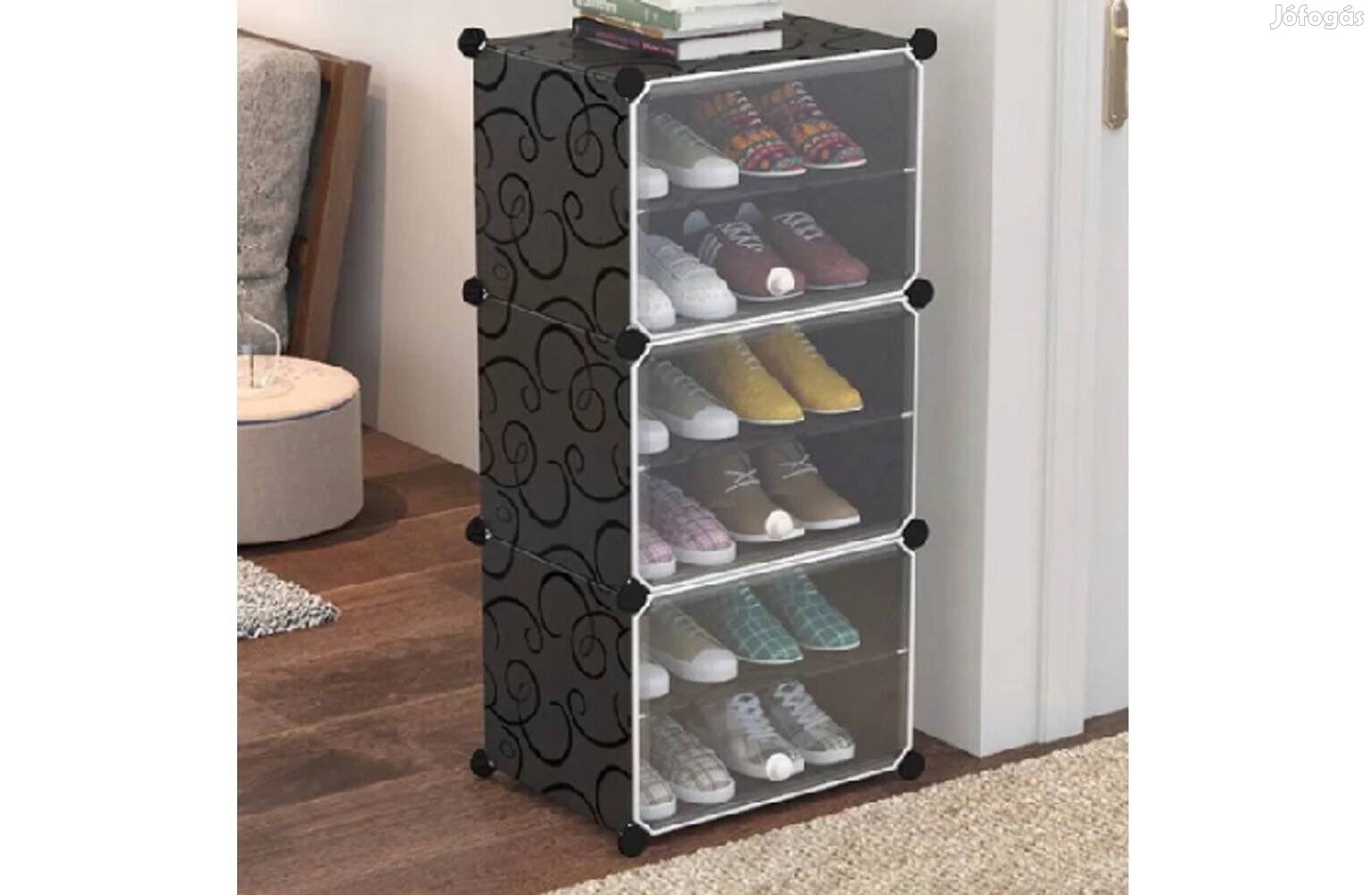 Háromrészes 6 szintes cipősszekrény nyitható-átlátszó