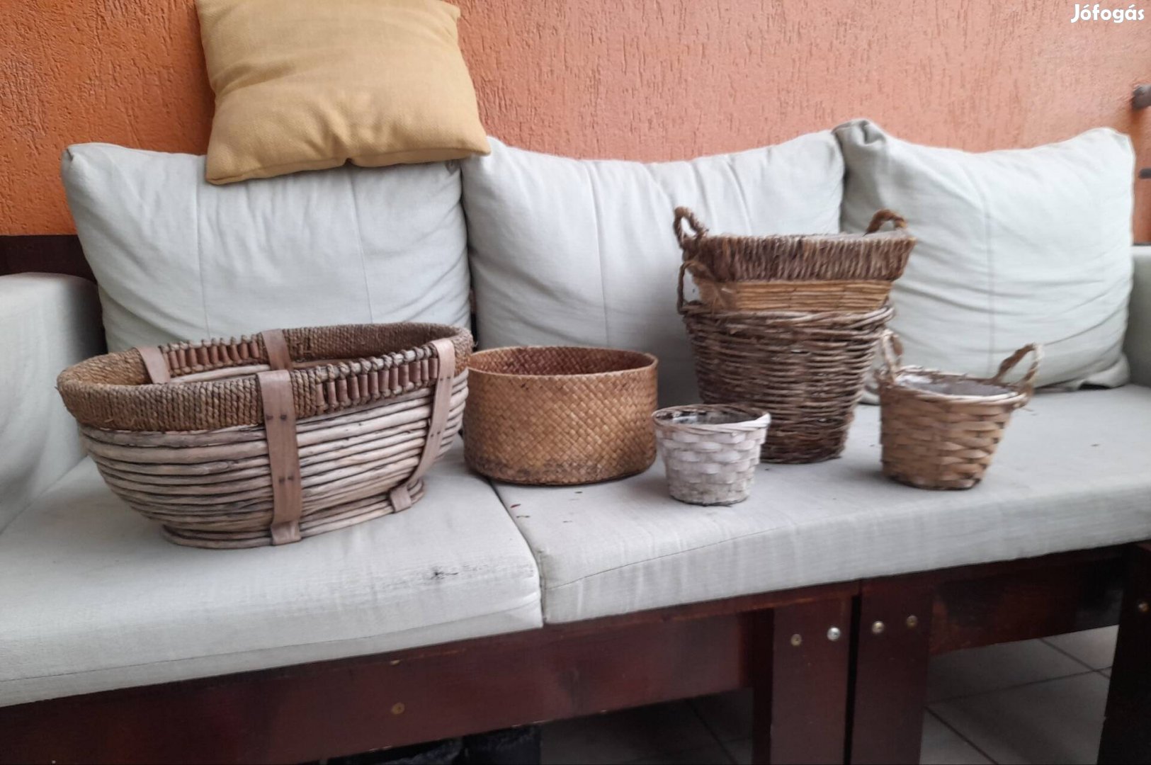 Használt bambusz vizijácint vessző rattan kosár kaspó 6db