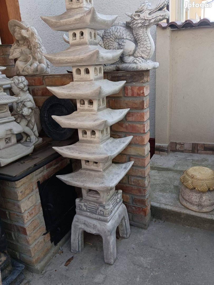 Hatalmas 215cm Japán kerti Pagoda lámpa torony szobor Fagyálló műkő
