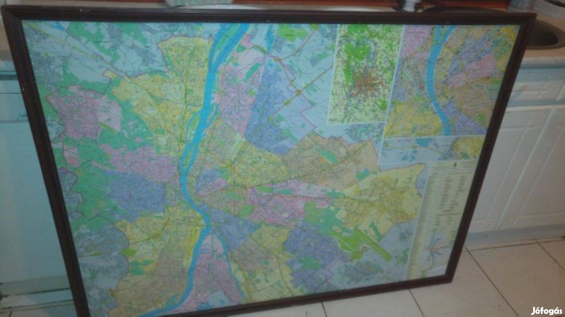 Hatalmas Budapest térkép fa keretben 135x102cm