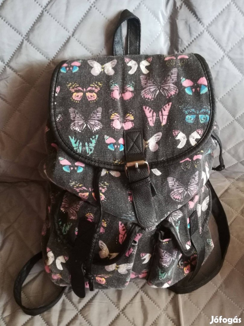 Hátizsák vászon lepkemintás, gépben mosható,olcsón!63