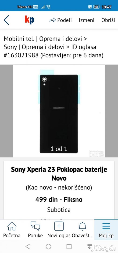 Hátsó fedél Sony Xperia Z3 Ingyen Posta