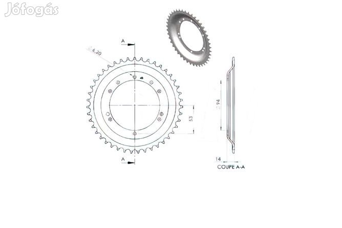 Hátsó lánckerék 44 fog MBK 40 / 50 (d.94mm)