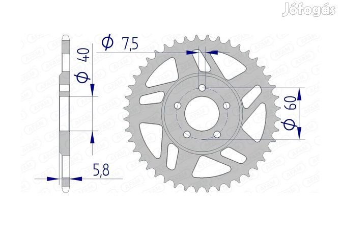 Hátsó lánckerék Afam 415 alumínium 44 fogú KTM 50