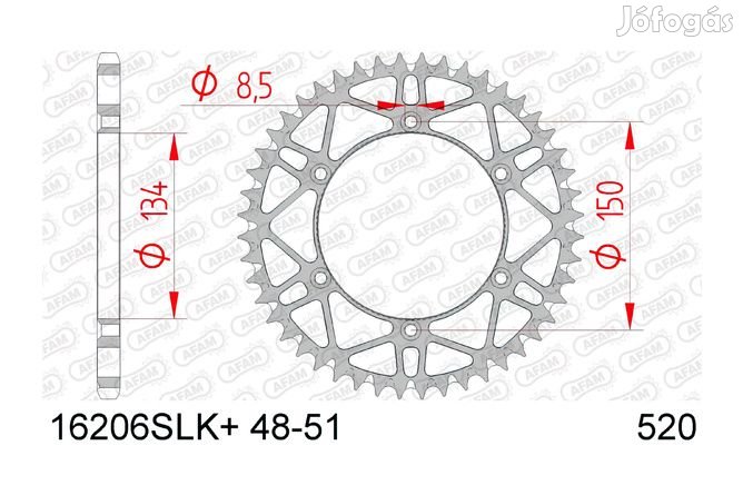 Hátsó lánckerék Afam acél önmagát tisztító 50 fogú Kawasaki KX / KXF