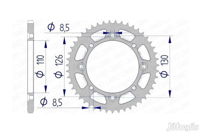 Hátsó lánckerék Afam alumínium 420 / 46 fog KX 65