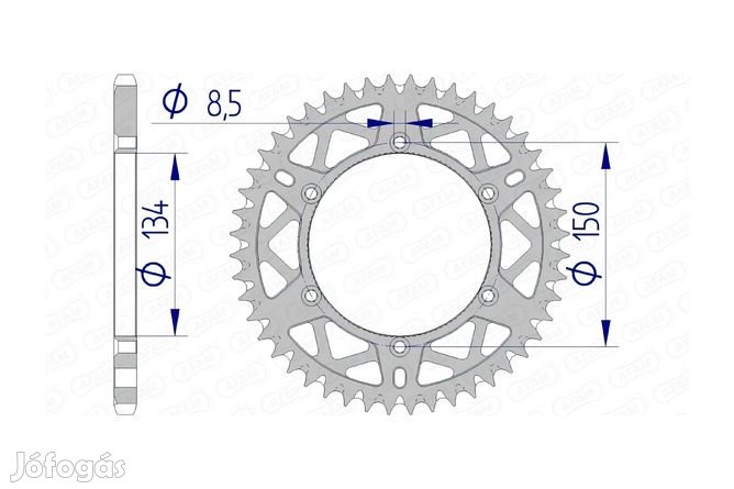 Hátsó lánckerék Afam alumínium ön-tisztító 53 fogas Kawasaki KX / KXF