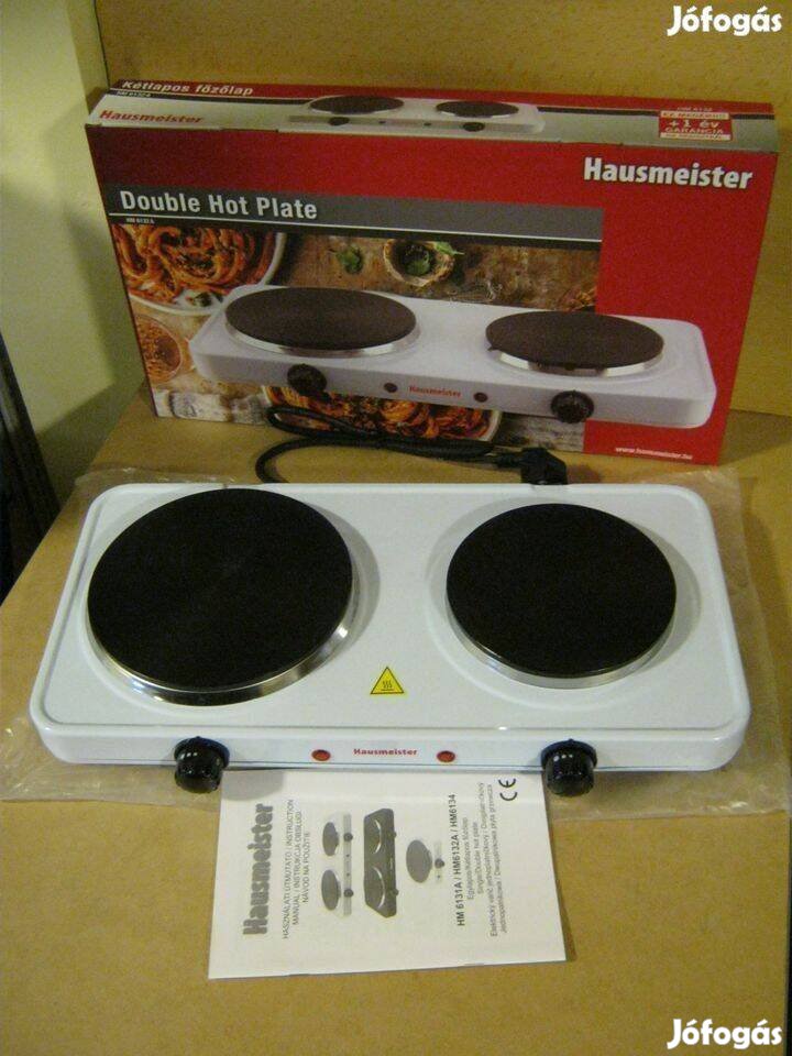 Hausmeister HM-6132A Elektromos kétlapos rezsó, fehér jótállással. Új!