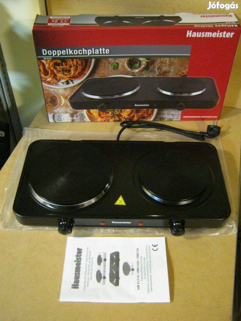 Hausmeister HM-6134 Elektromos kétlapos rezsó, fekete jótállással. Új!
