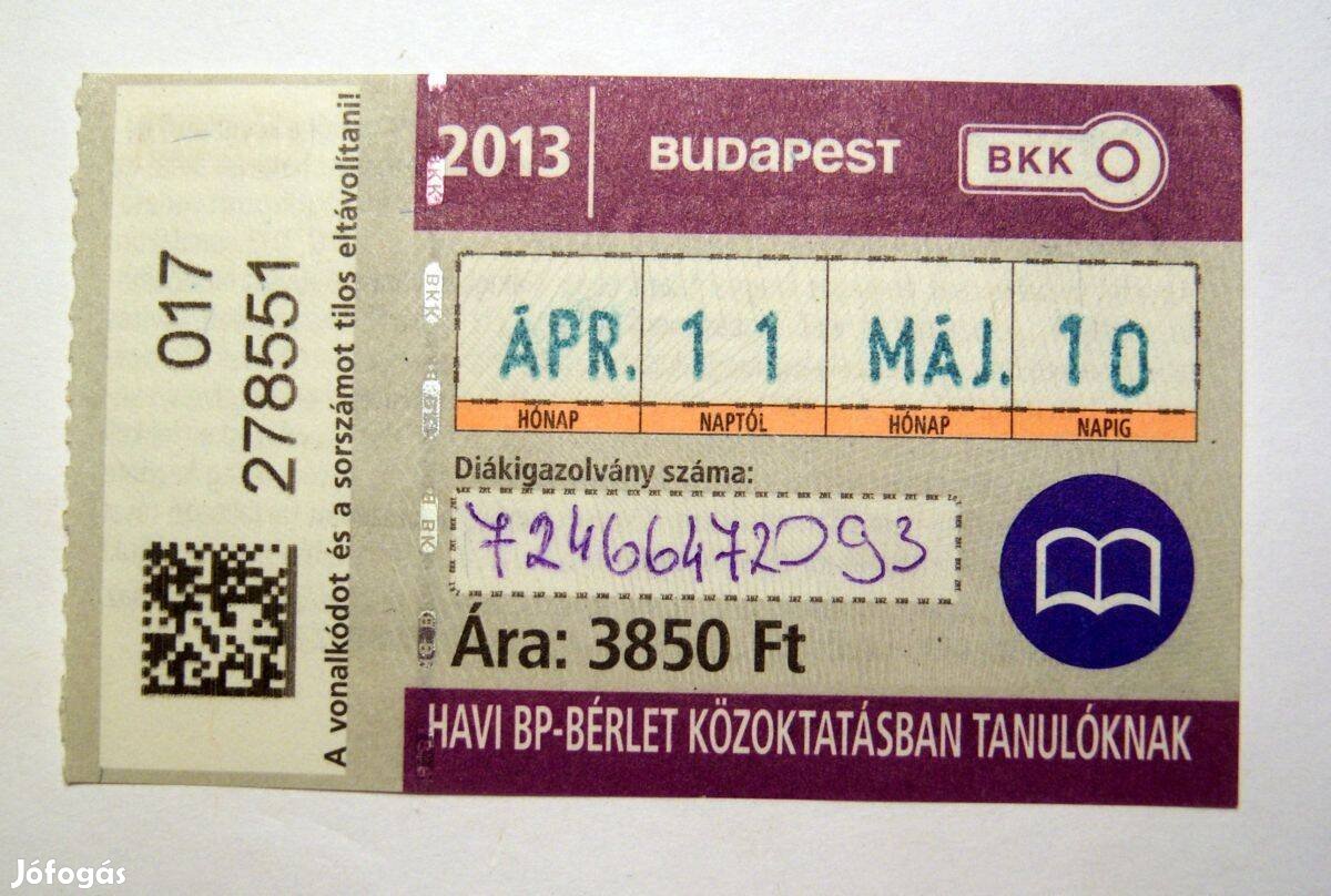 Havi Bp-Bérlet Közoktatásban Tanulóknak 2013 Április (2képpel)