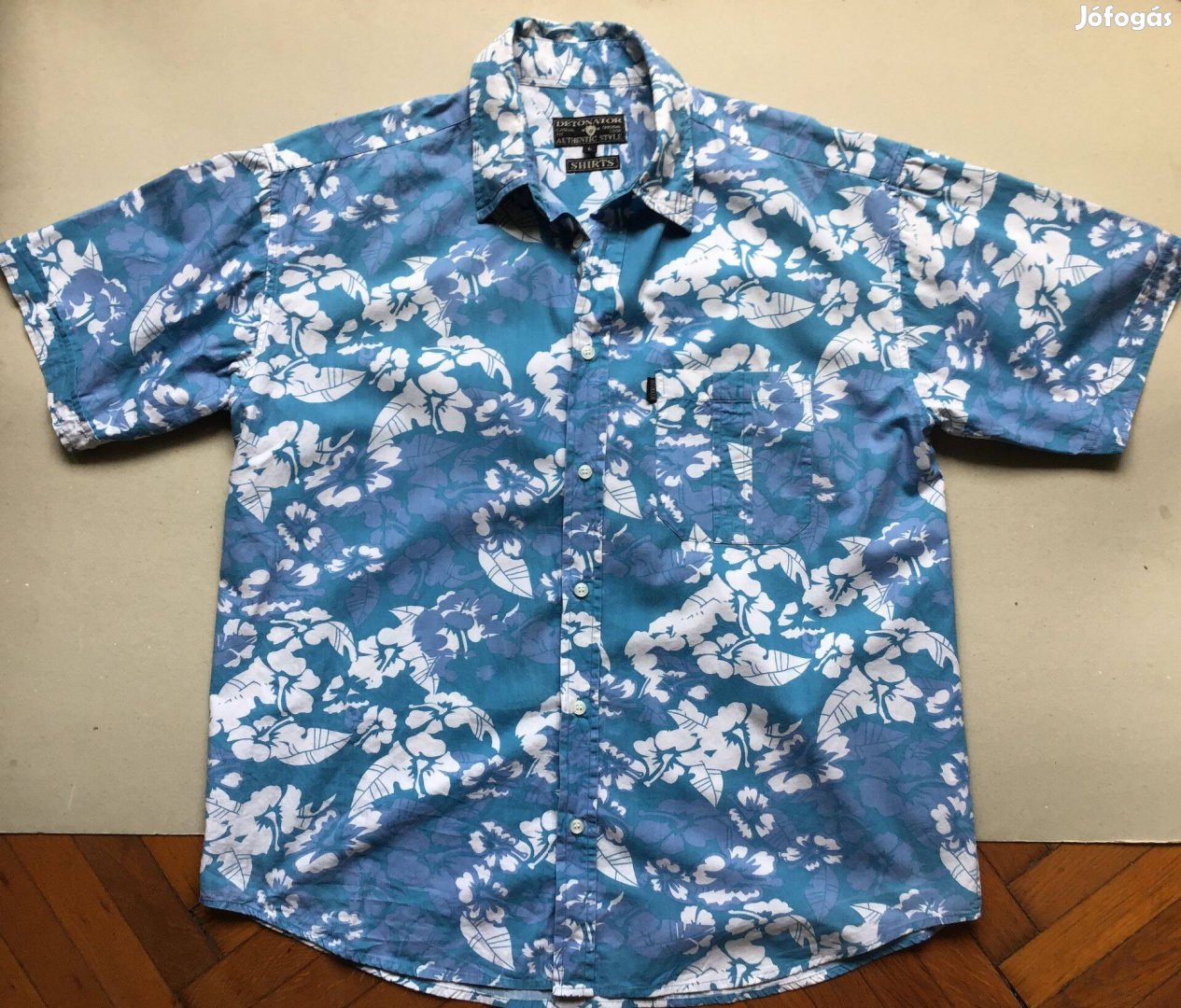 Hawaii-mintás, rövid ujjú, férfi ing - L-es, (122 cm mellb.)