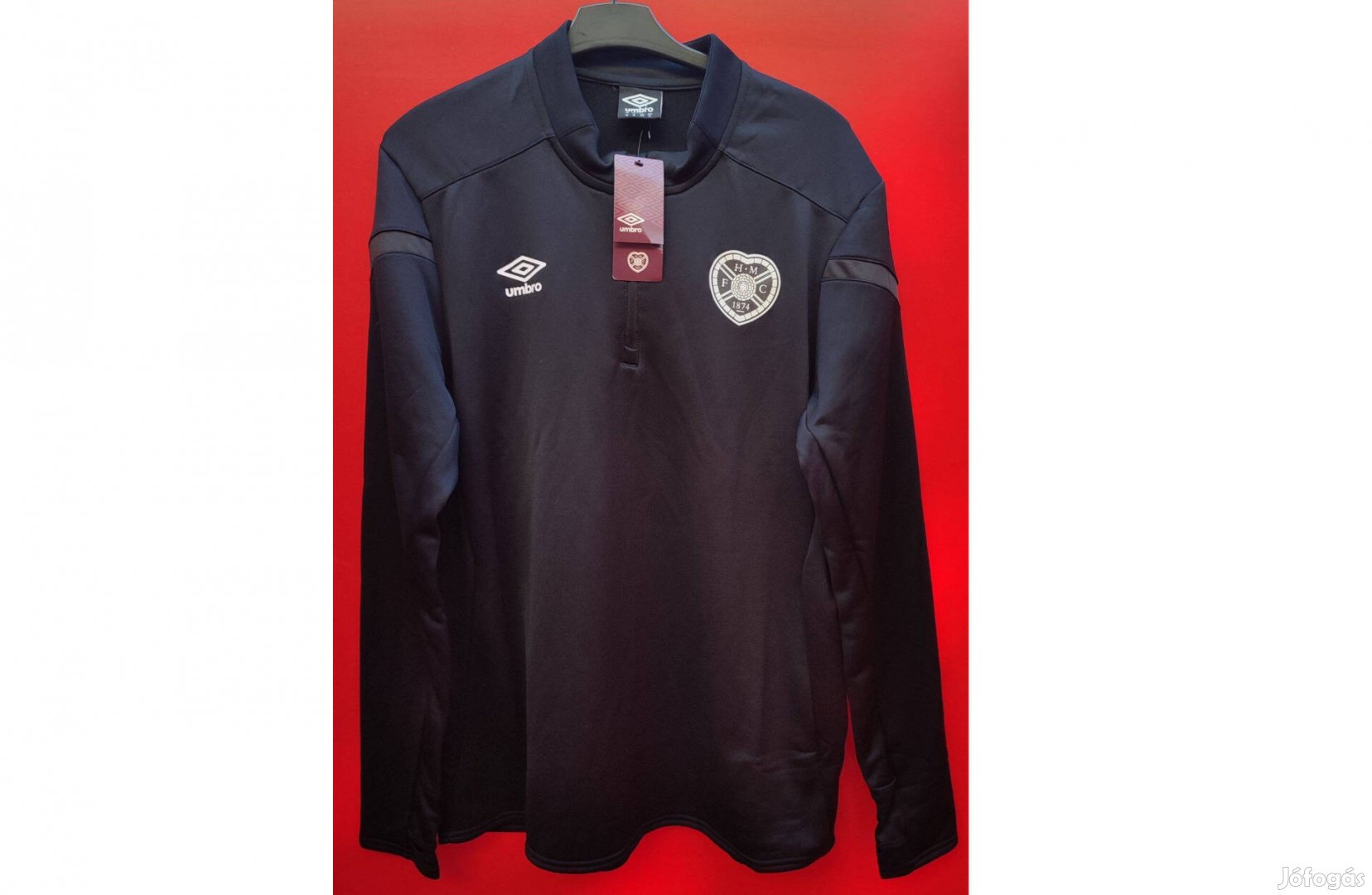 Heart of Midlothian FC eredeti Umbro fekete cipzáras nyakú felső (XL)