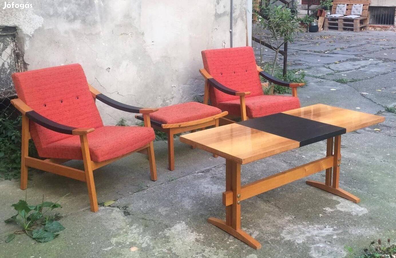 Heczendorfer retro bútor szett: fotel, lábtartó, dohányzóasztal