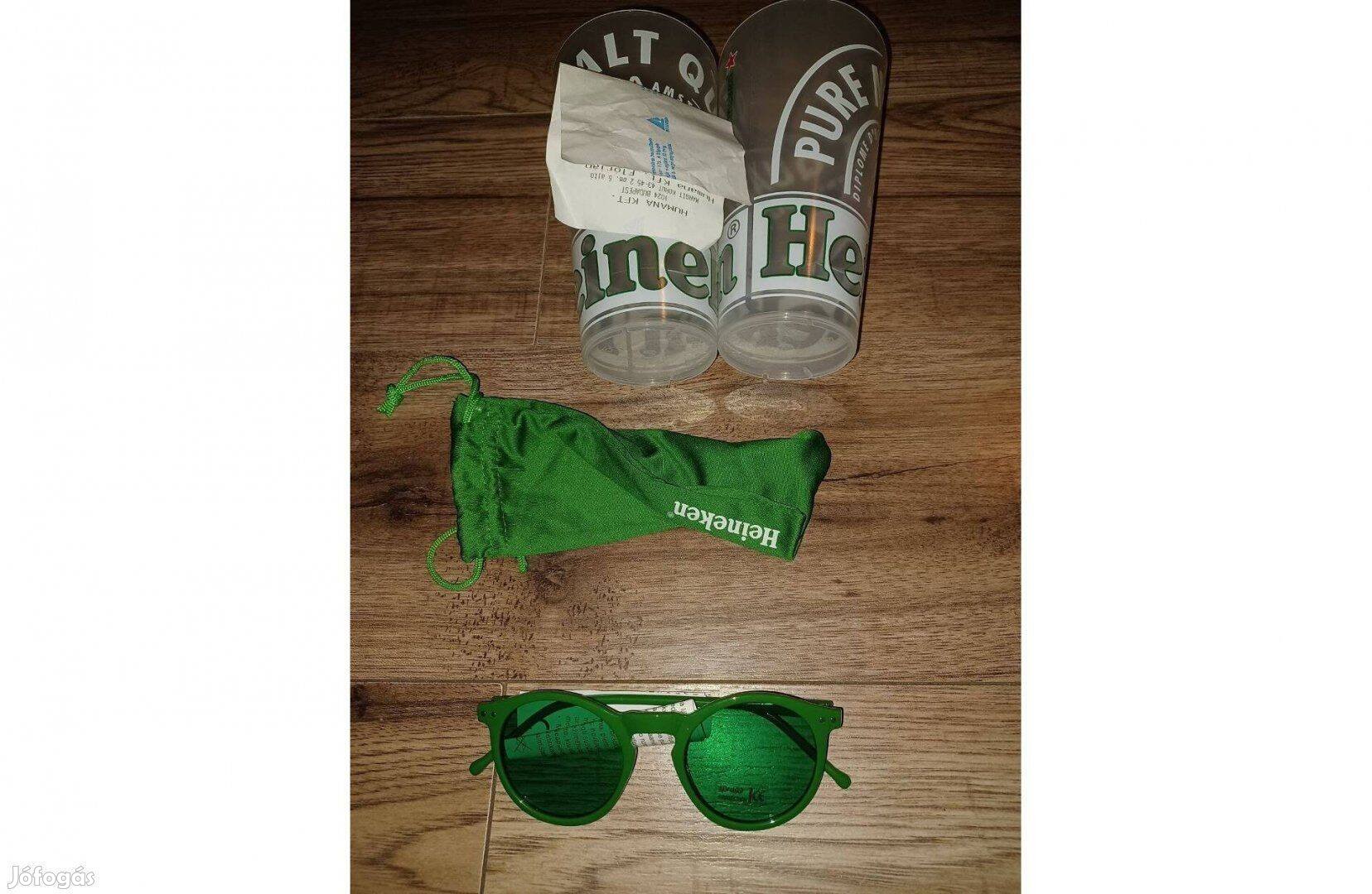 Heineken napszemüveg tokjában + 2db pohár szett új egyben