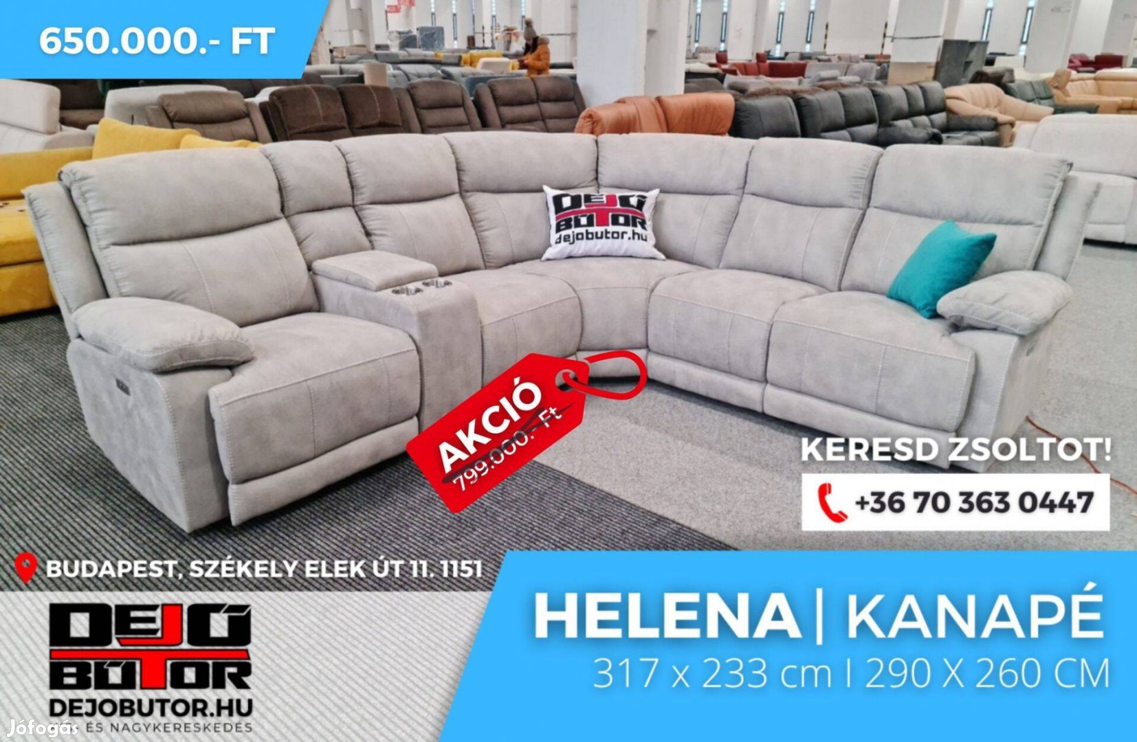 Helena motoros TV relax kanapé világos szürke ülőgarnitúra 317x233 cm