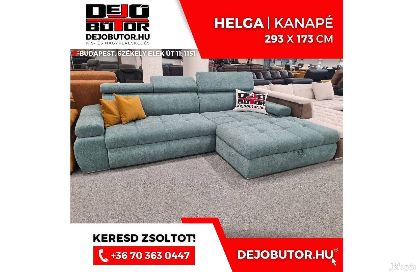 Helga menta rugós sarok kanapé ülőgarnitúra 293x173 cm ágyazható