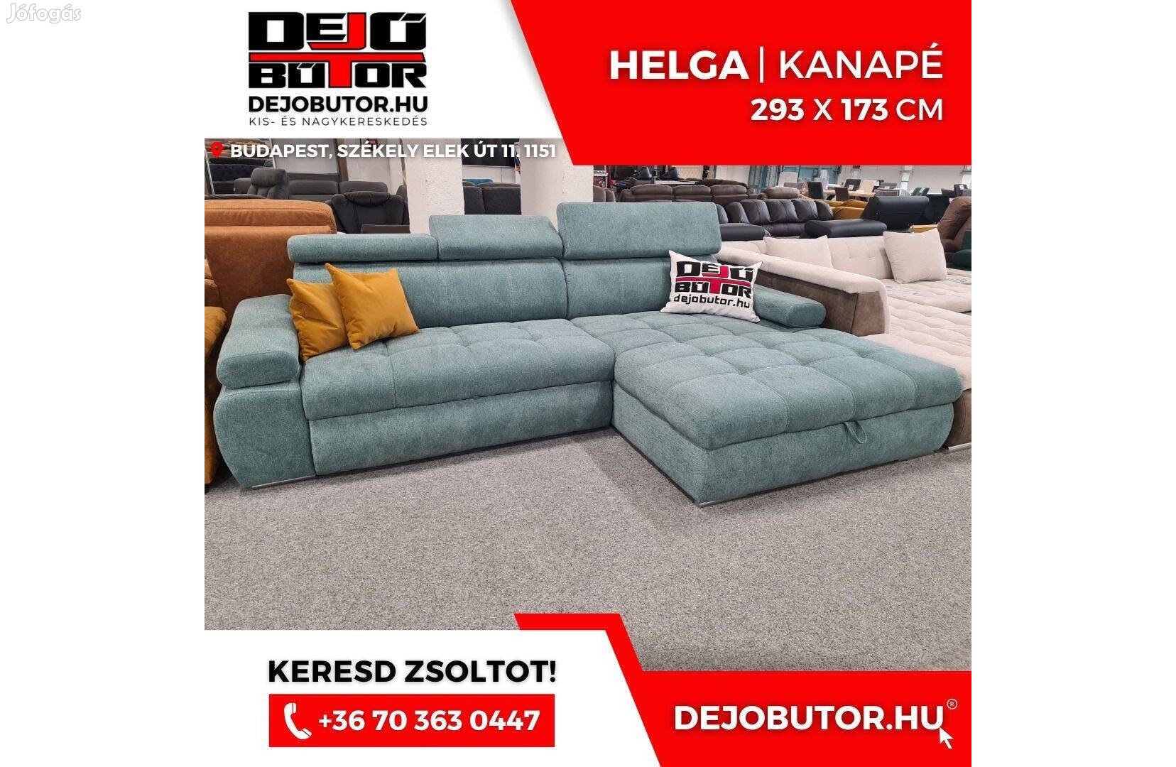Helga rugós sarok kanapé ülőgarnitúra 293x173 cm ágyazható olajzöld